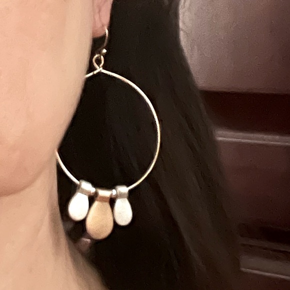 Mixed Metal Drop Hoop Earrings with Charms - Picture 2 of 5